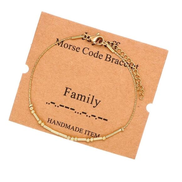NWT Wool + Pepper Co. Morse Code Gold Bracelet - FAMILY - Picture 1 of 6